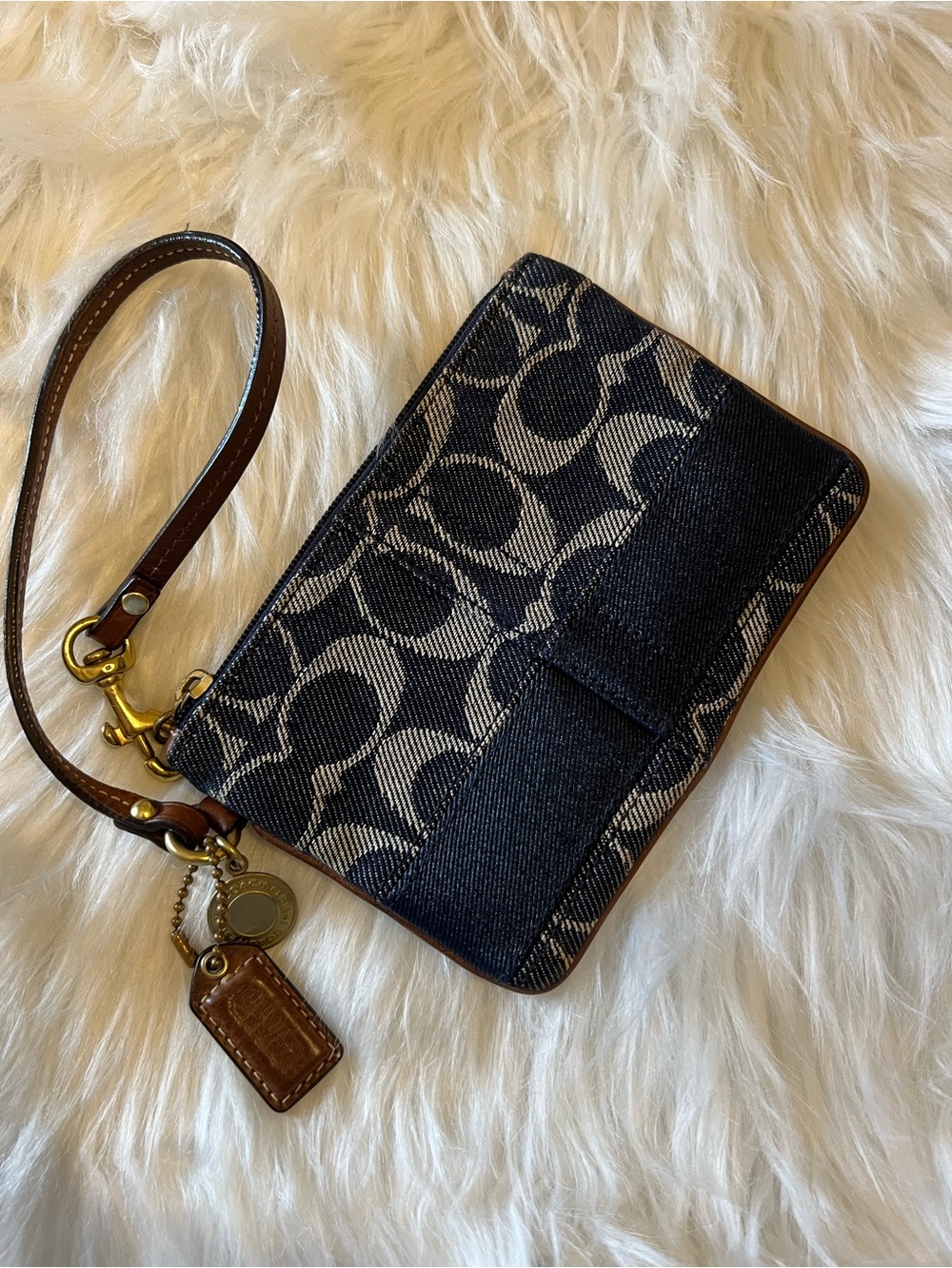 Coach Black & Tan Signature Canvas Wristlet Clutch